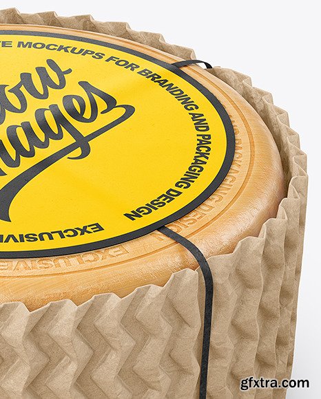 Cheese Wheel w/ Kraft Сorrugated Paper wrapping label mockup 95521