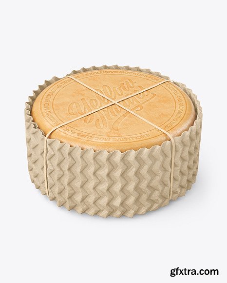 Cheese Wheel w/ Kraft Сorrugated Paper wrapping label mockup 95521