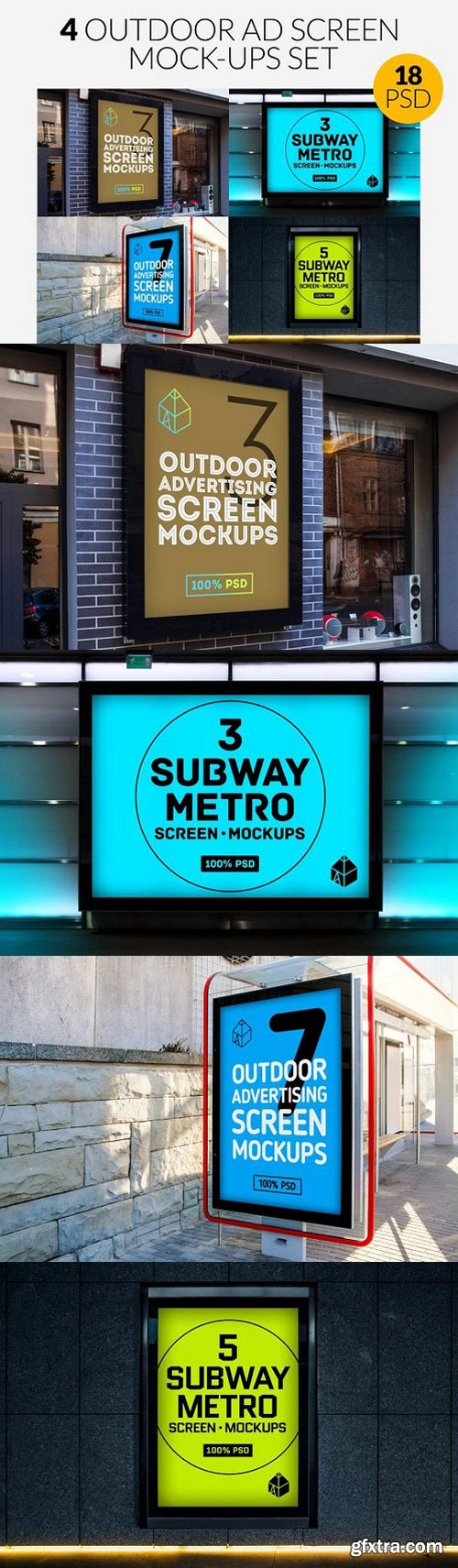 4 Outdoor Ad Screen Mock-Ups Set