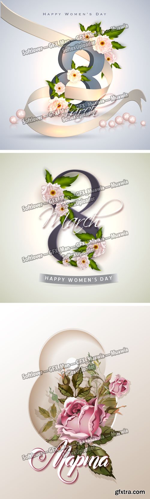 Happy Women's Day / 8-March Backgrounds & Postcards Vector Templates