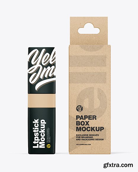 Glossy Square Lipstick Tube w/ Kraft Box Mockup 93834