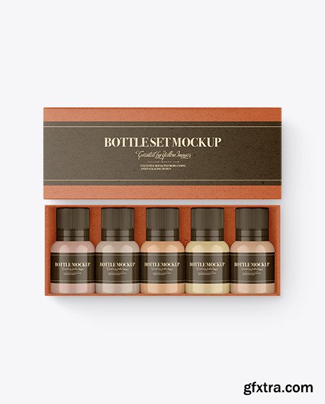 Set of Bottles in Kraft Box Mockup 95479