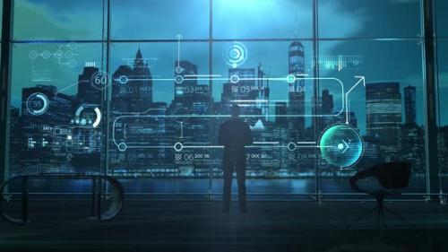 Videohive - Businessman And Infographics On The Background Of Skyscrapers HD - 36406801 - 36406801