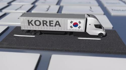 Videohive - Truck with Flag of Korea Moves on the Keyboard Key - 36407105 - 36407105