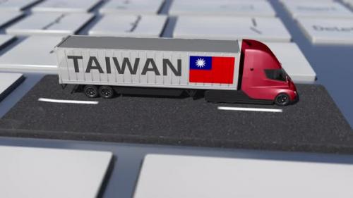 Videohive - Flag of Taiwan on Moving Truck and Computer Keyboard - 36407113 - 36407113