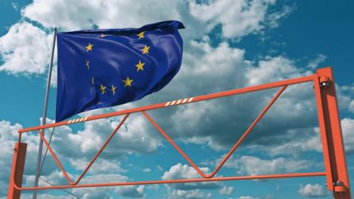 Videohive - Flag of the European Union and Swing Arm Barrier - 36407161 - 36407161