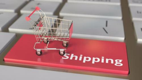 Videohive - Shipping Text on Keyboard and Boxes in Shopping Cart - 36407229 - 36407229