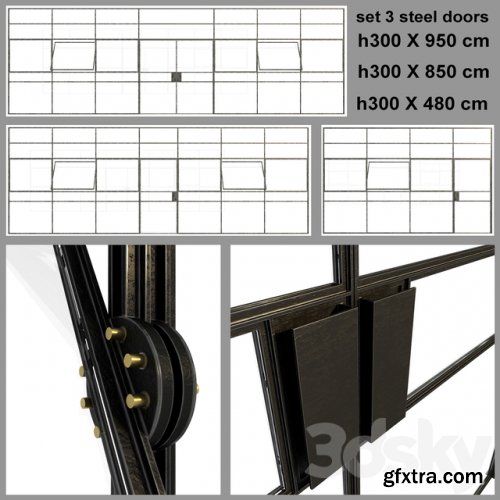 Set 3 big doors blak steel