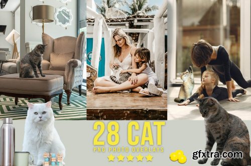 CreativeMarket - 28 Cat Photoshop Overlays 6737913