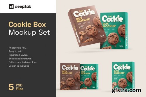 CreativeMarket - Cookies Box Packaging Mockup Set 6985417