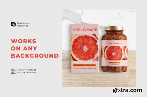 CreativeMarket - Glossy Vitamin Pill Packaging Mockup 6913789