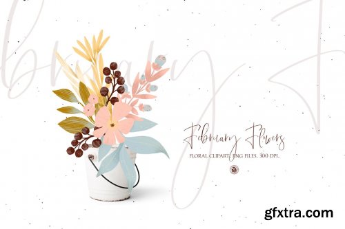 CreativeMarket - February Flowers floral clipart set 5927923