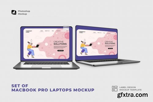 CreativeMarket - Set Of MacBook Pro Laptops Mockup 6936811