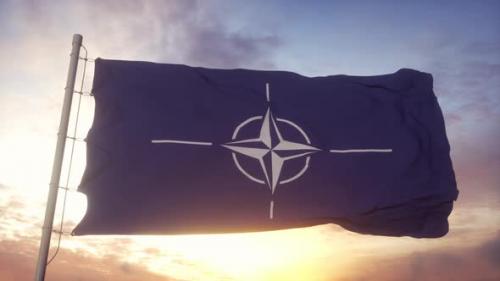 Videohive - NATO North Atlantic Treaty Organization Flag Waving in the Wind Sky and Sun Background - 36394574 - 36394574