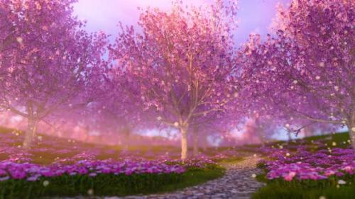 Videohive - Scenic Park With Rows Of Flowerind Cherry Sakura Trees - 36458941 - 36458941