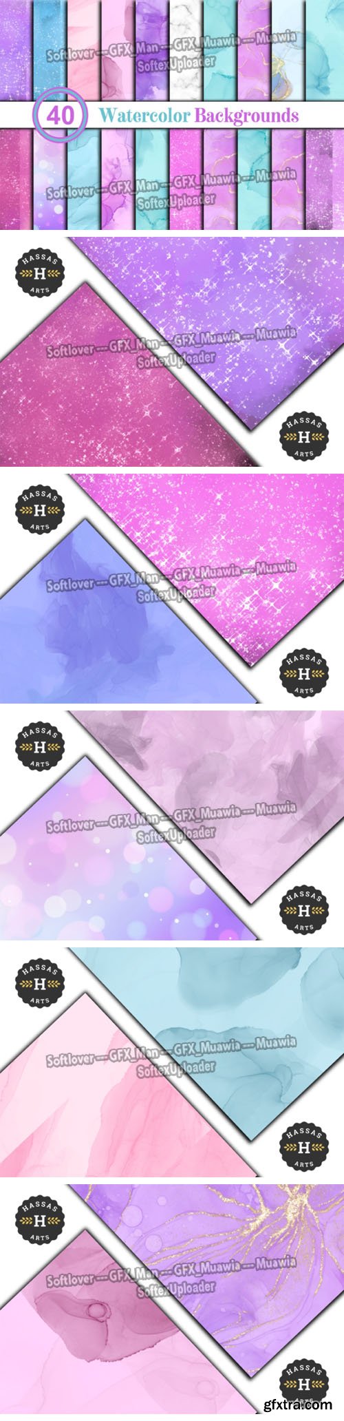 40 Printable Watercolor Backgrounds Bundle