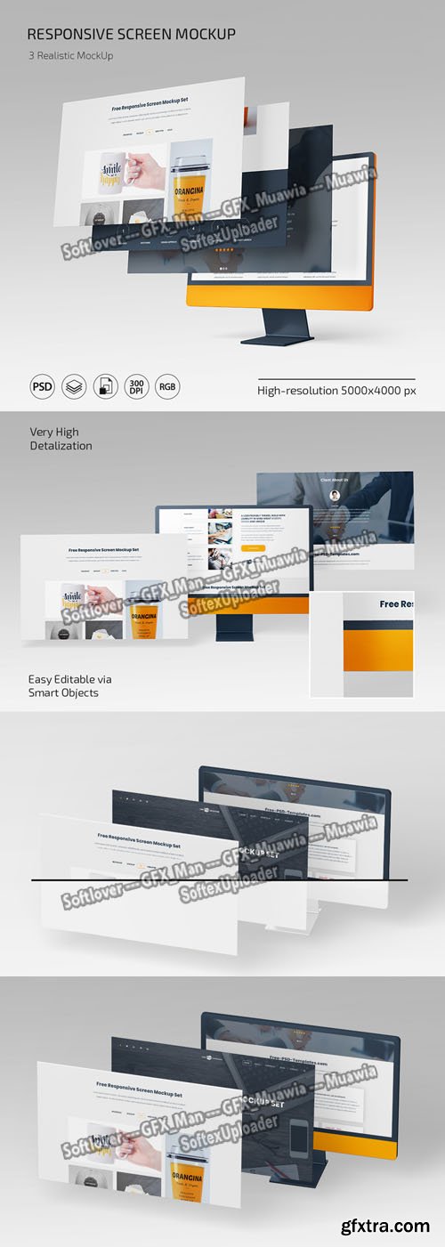 Realistic Responsive Screens PSD Mockups Templates