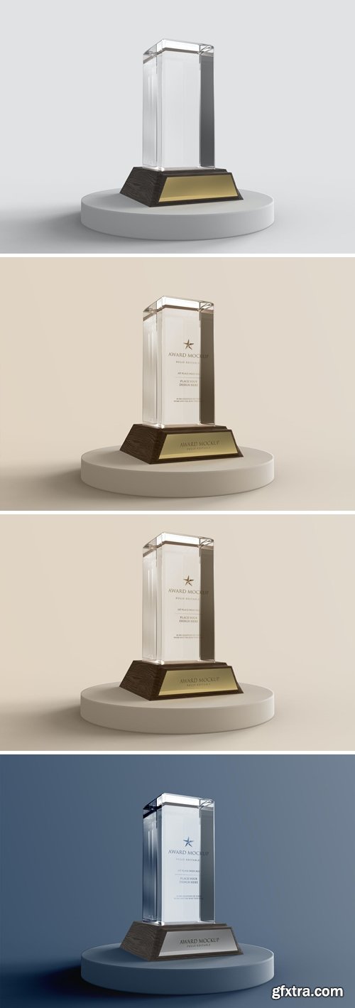 Rectangular Glass Trophy on a Platform Mockup