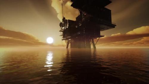 Videohive - Old Oil Platform During Sunset in Ocean - 36426463 - 36426463