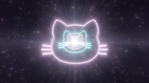 Videohive - Cat Face Head Shape Outline Glow Neon Light Tunnel Fluorescent Portal - 4K - 36513568 - 36513568