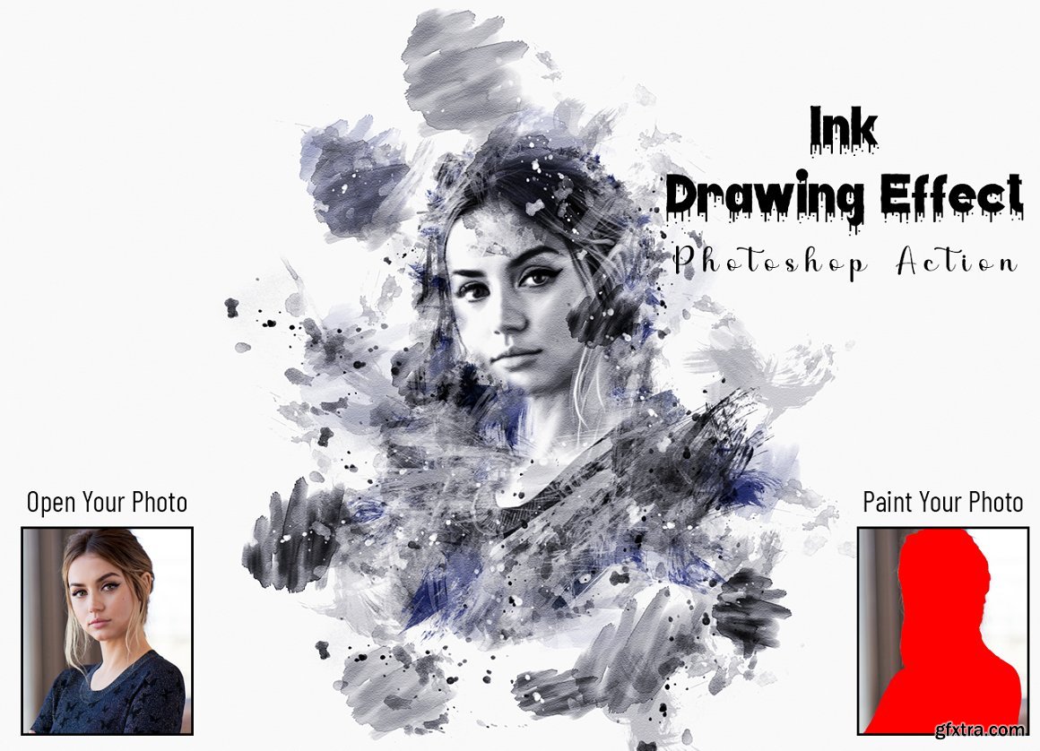 CreativeMarket - Ink Drawing Effect Photoshop Action 7048499 » GFxtra