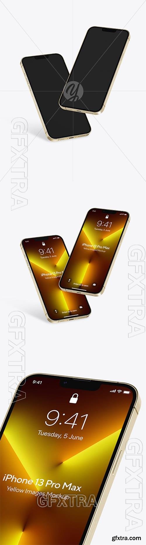 Two iPhones 13 Pro Max Gold Mockups 94029