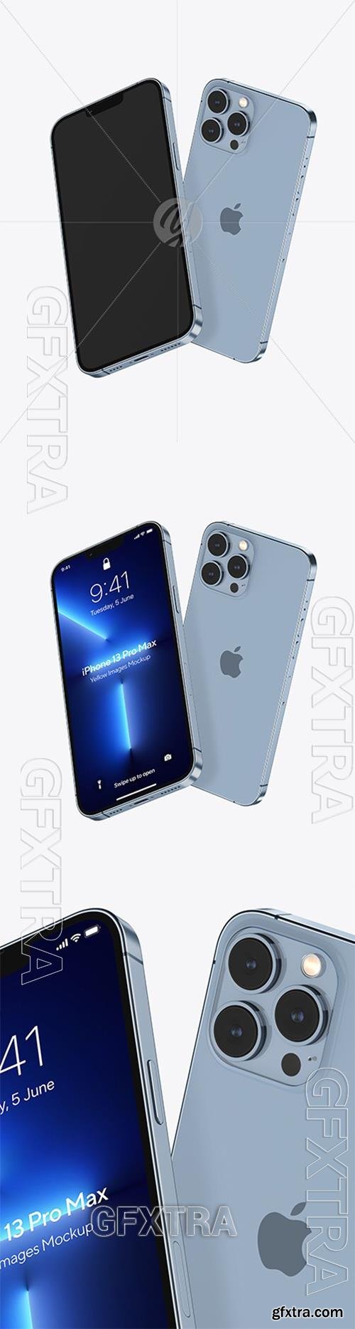 Two iPhones 13 Pro Max Sierra Blue Mockups 93685