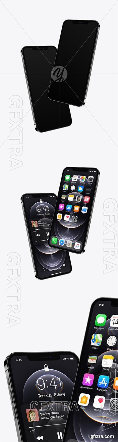 Two Apple iPhones 12 Pro Max Graphite Mockup 75439