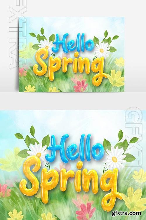 Beautiful Hello Spring Text Effect With Flowers And Leaves