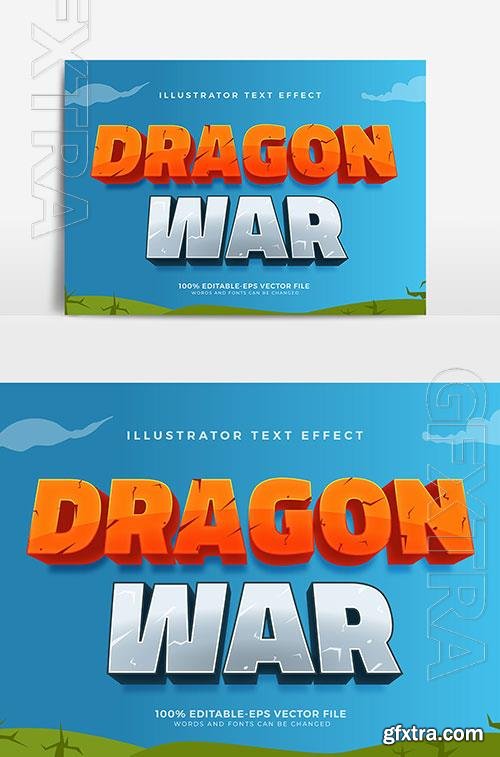 Cartoon Game Style 3d Dragon War Text Effect in vector