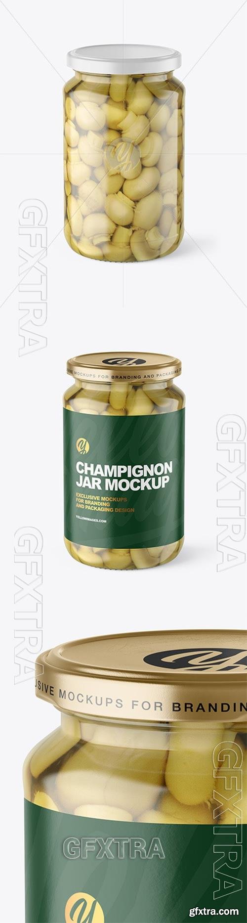 Clear Glass Jar with Champignons Mockup 97185