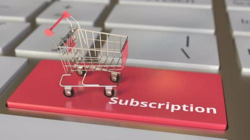 Videohive - Subscription Text on Keyboard and Boxes in Small Shopping Cart - 36605359 - 36605359