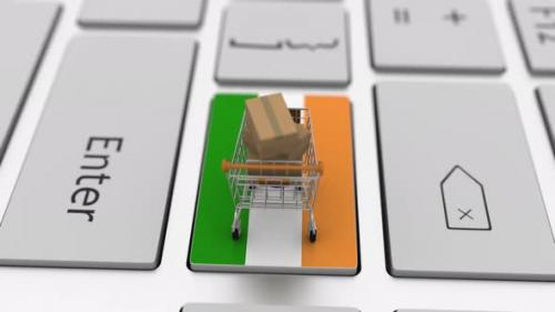 Videohive - Keyboard Key with Flag of India and Shopping Cart with Boxes - 36605387 - 36605387