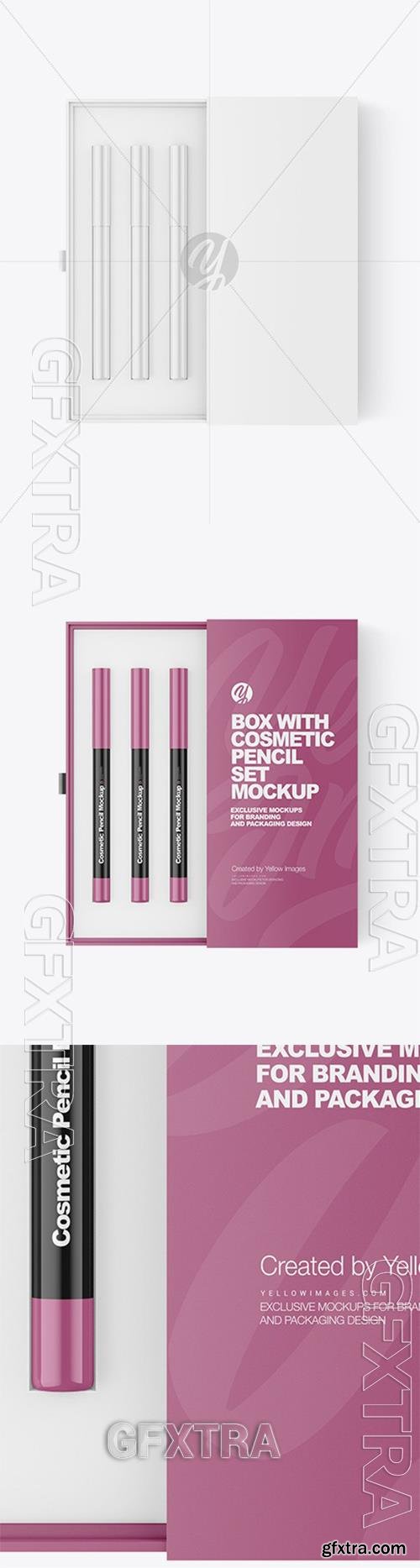 Box with Cosmetic Pencil Set Mockup 95504