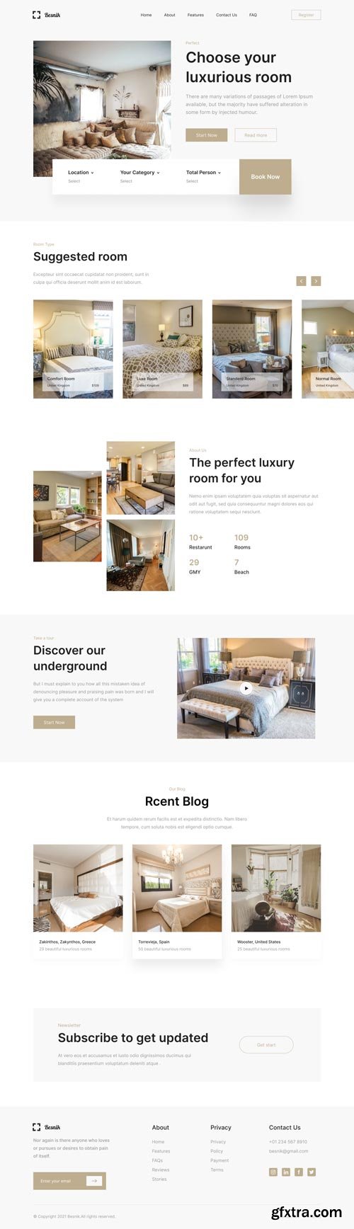 UiHut - Hotel Room Booking Landing Page Template - 8125