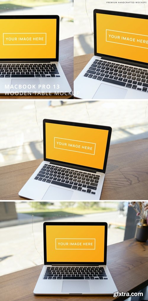 MacBook Pro 13 Wooden Table Mockup