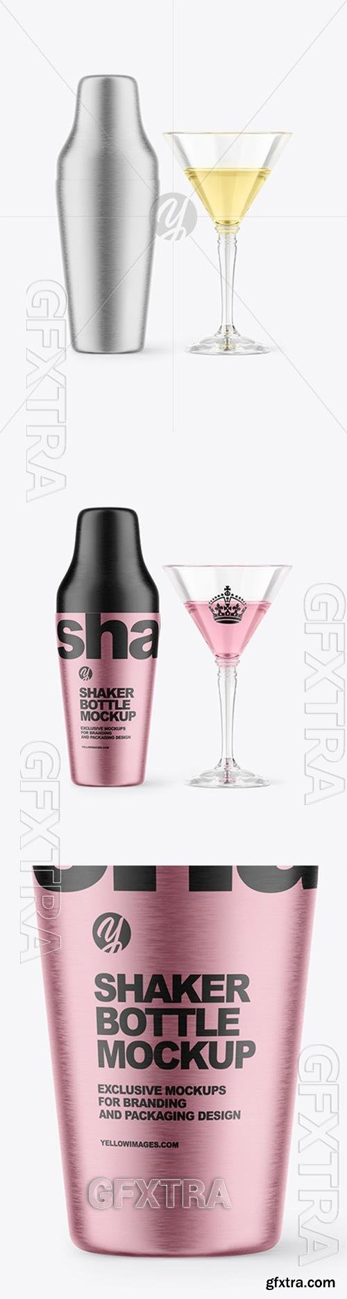 Metallic Shaker Bottle With Cocktail Glass Mockup 93853