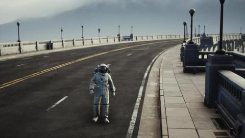 Videohive - Astronaut in Space Suit on the Road Bridge - 36662938 - 36662938