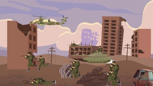Videohive - Military Soldiers Fighting in Battlefield - Destroyed City - Cartoon Animations - 36672835 - 36672835