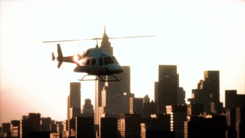 Videohive - Silhouette Helicopter at City Scape Background - 36679786 - 36679786