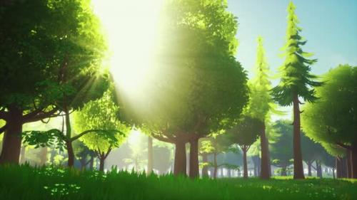 Videohive - Cartoon Green Forest Landscape with Trees and Flowers - 36632882 - 36632882