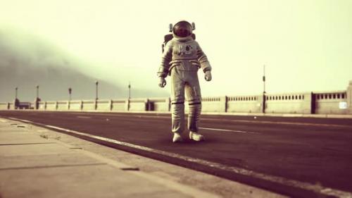 Videohive - Astronaut in Space Suit on the Road Bridge - 36633649 - 36633649