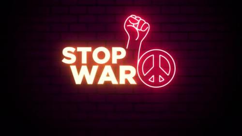 Videohive - Stop War Neon Sign on Brick Wall - 36640583 - 36640583