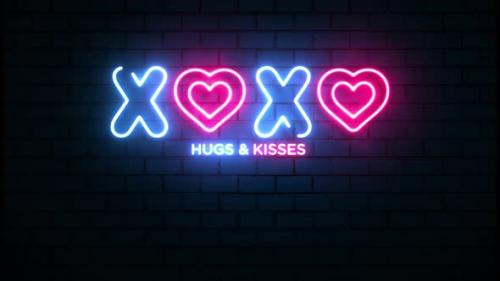 Videohive - Xoxo Hugs and Kisses Neon Sign on Brick Wall - 36640585 - 36640585