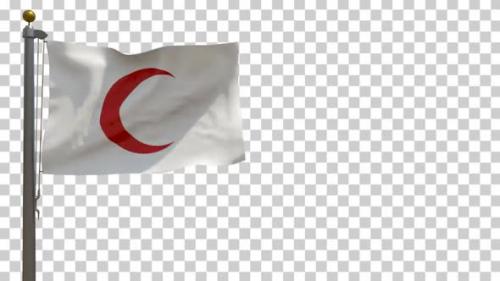 Videohive - Red Crescent Flag on Flagpole with Alpha Channel - 4K - 36664023 - 36664023