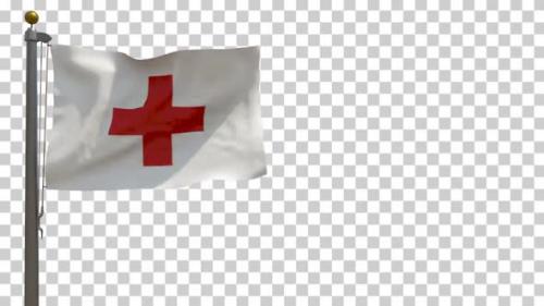 Videohive - Red Cross Flag on Flagpole with Alpha Channel - 4K - 36664024 - 36664024