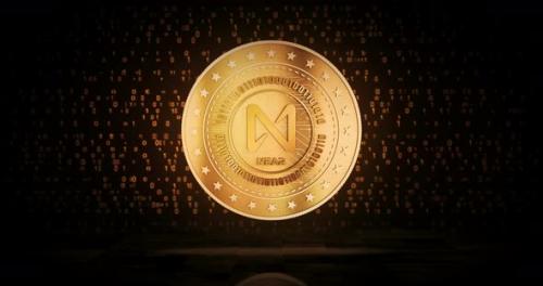 Videohive - Near cryptocurrency golden coin loop on digital background - 36639720 - 36639720