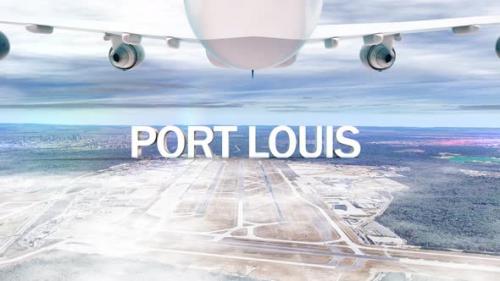 Videohive - Commercial Airplane Over Clouds Arriving City Port Louis - 36643212 - 36643212