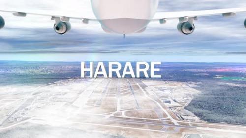 Videohive - Commercial Airplane Over Clouds Arriving City Harare - 36643241 - 36643241