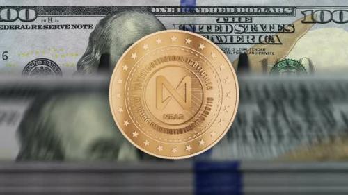 Videohive - Near cryptocurrency coins over Dollar banknotes loop - 36651644 - 36651644